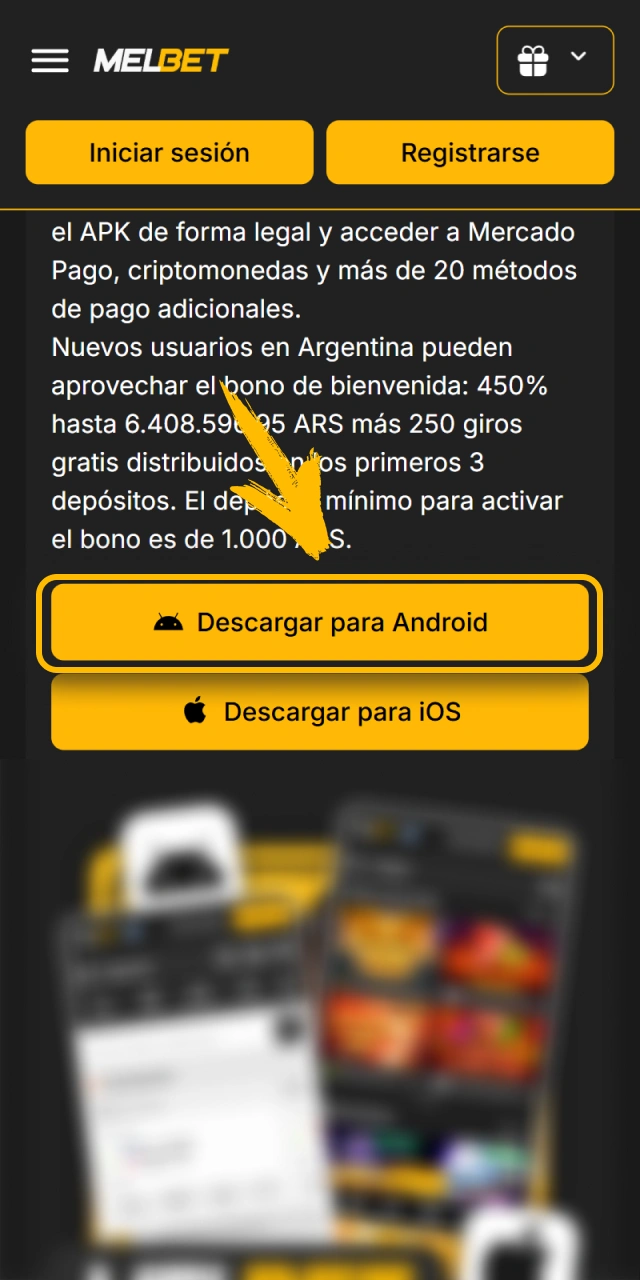 Presiona el botón para descargar el instalador en Melbet oficial.