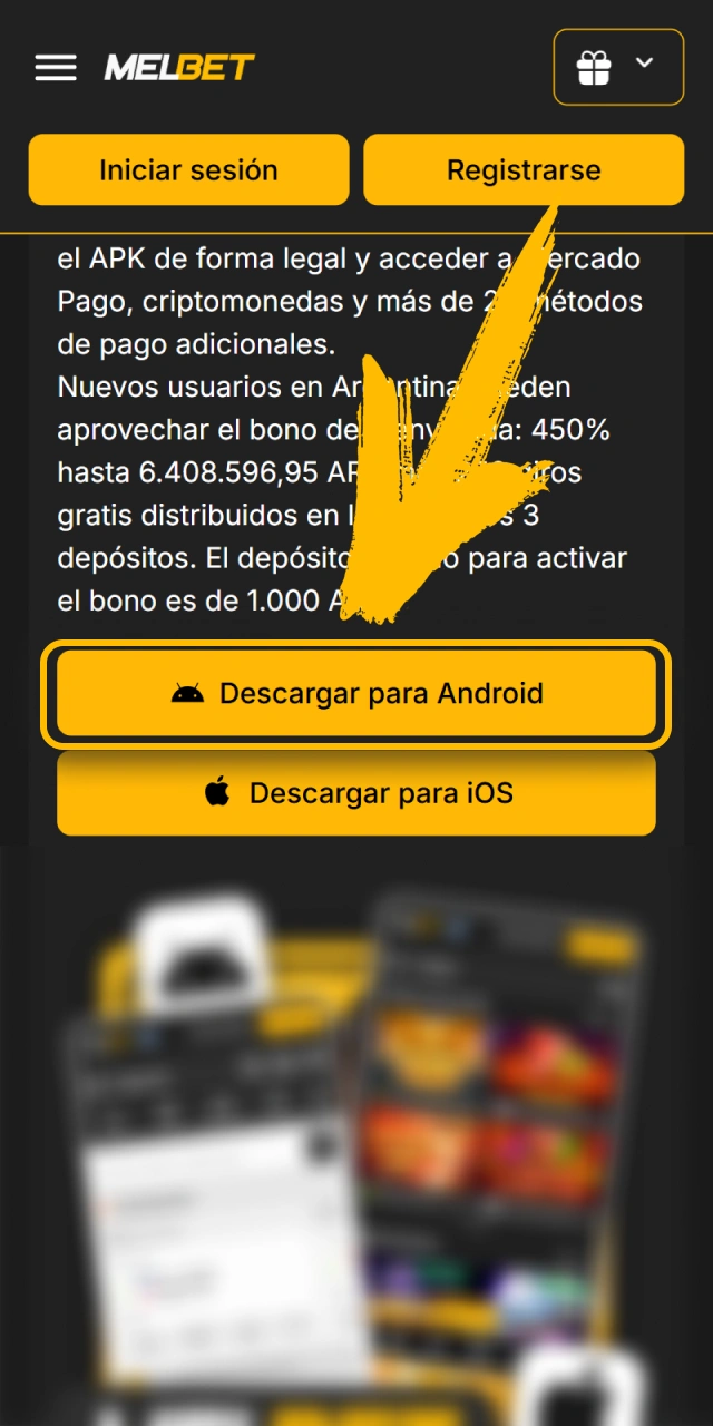 Presiona el botón para descargar el instalador en Melbet oficial.