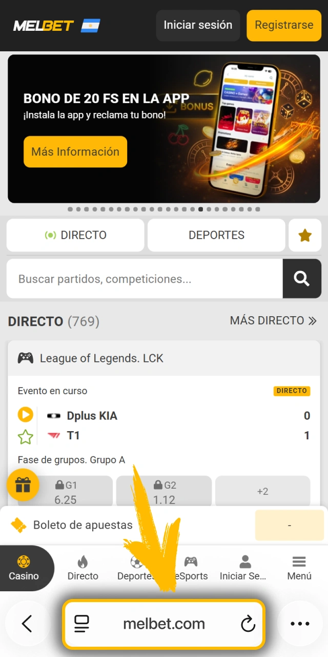 Abre tu navegador Safari para entrar a Melbet oficial Argentina.