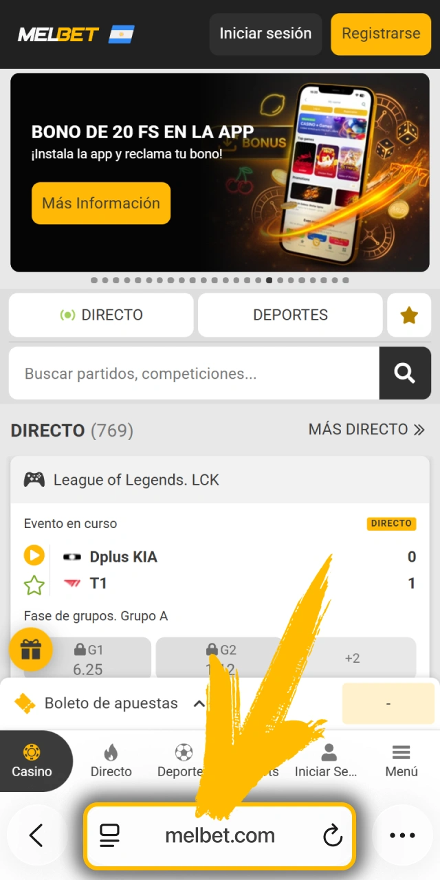 Abre tu navegador Safari para entrar a Melbet oficial Argentina.