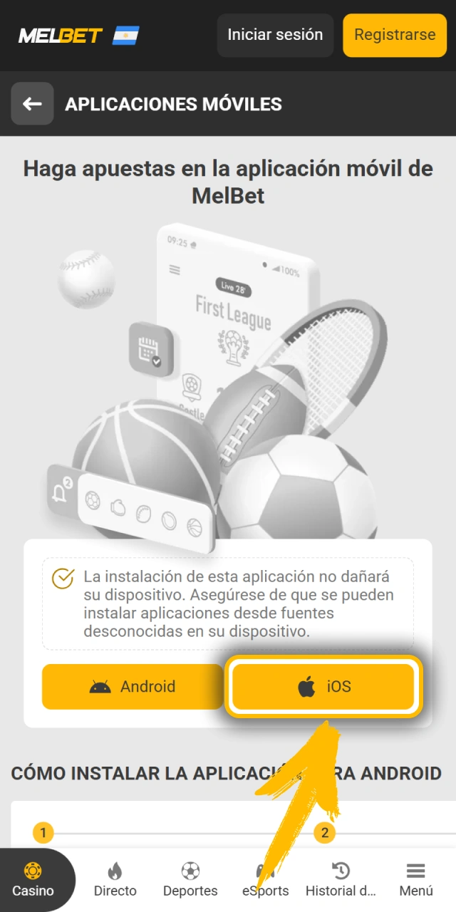 Presiona el enlace para descargar la app de Melbet oficial.