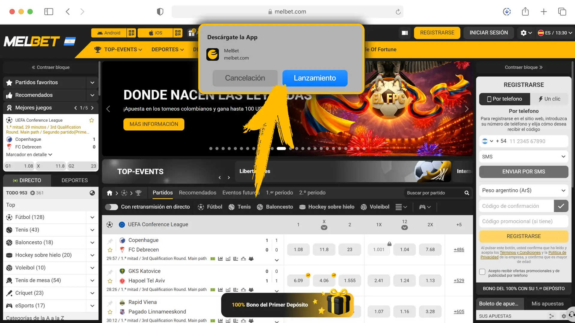 Ejecuta la imagen de disco descargada de Melbet oficial Argentina.