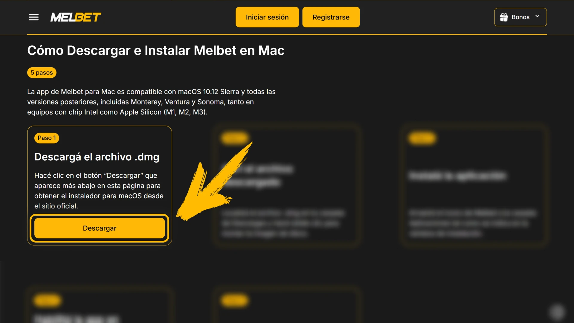 Obten el archivo de instalación para Mac en Melbet oficial.