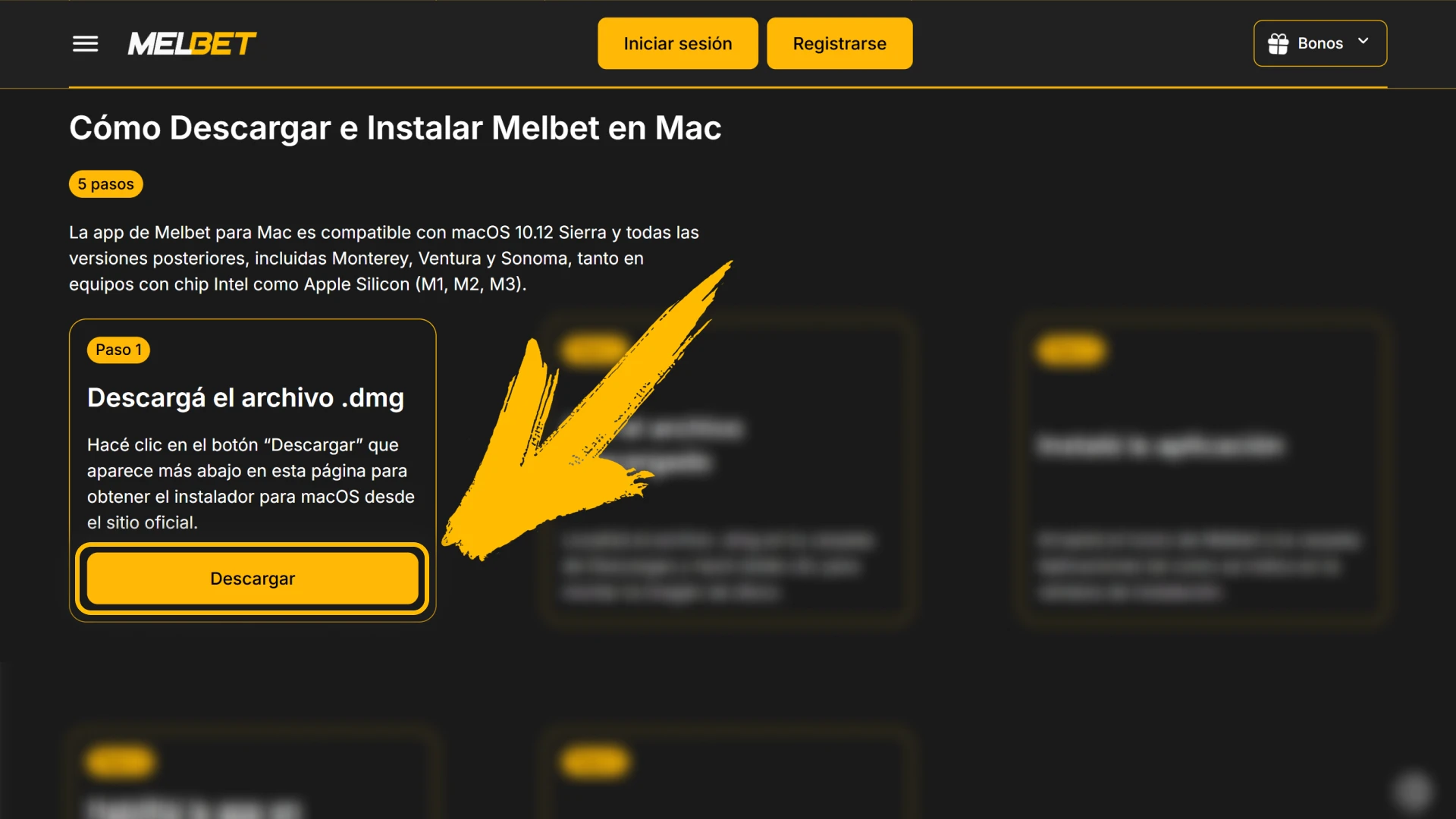 Obten el archivo de instalación para Mac en Melbet oficial.