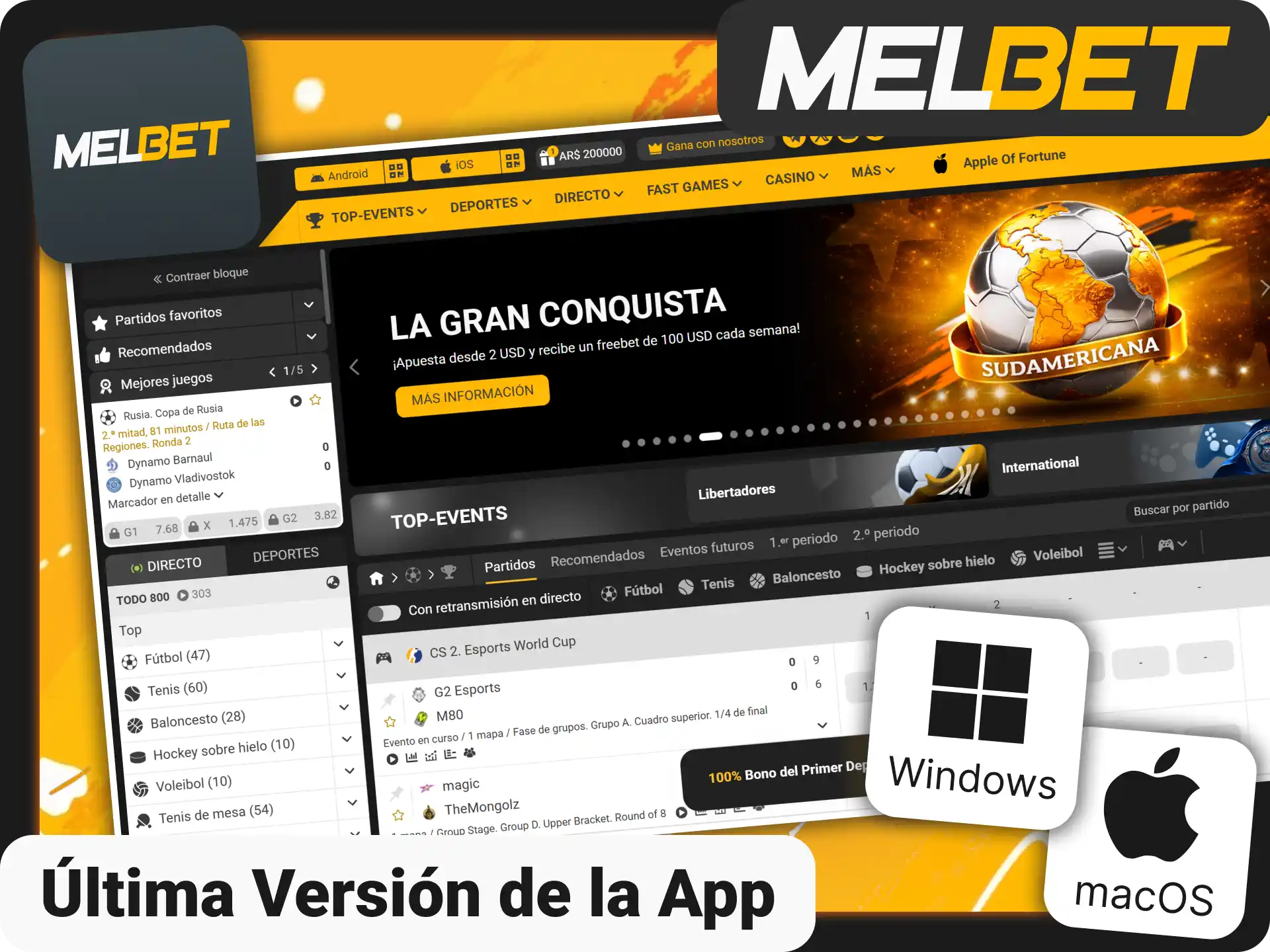 Actualiza la app de escritorio a la versión Melbet oficial.