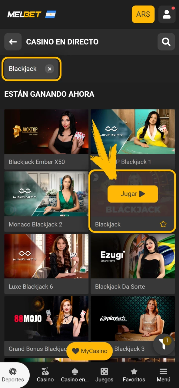 Elige tu mesa favorita de blackjack en Melbet oficial Argentina.