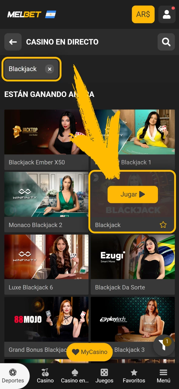 Elige tu mesa favorita de blackjack en Melbet oficial Argentina.