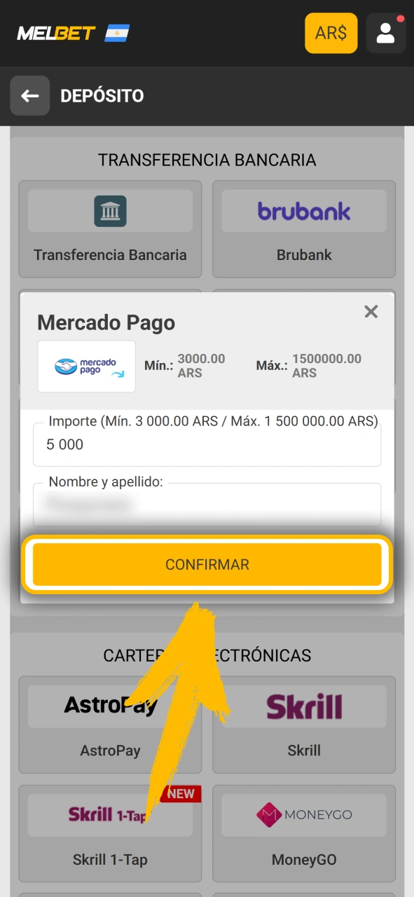Haz un depósito en pesos para jugar en Melbet oficial.
