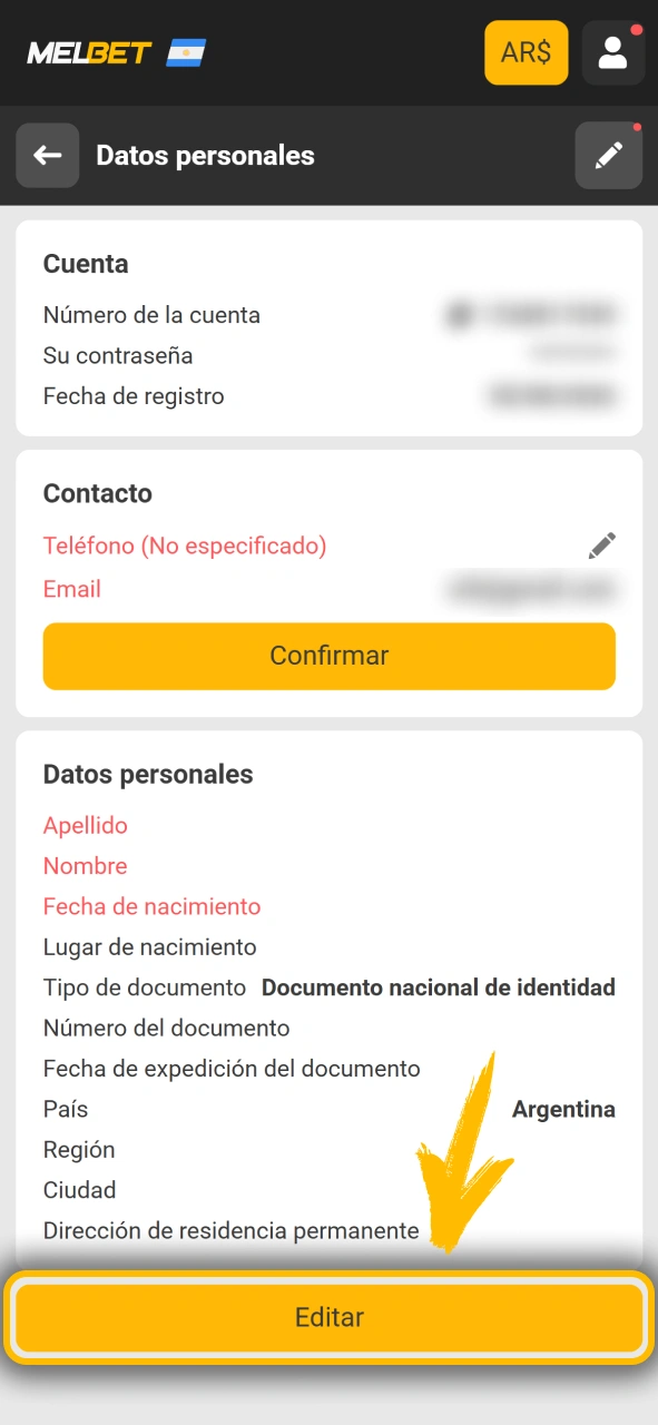 Adjunta tu documento de identidad para validar Melbet oficial Argentina.