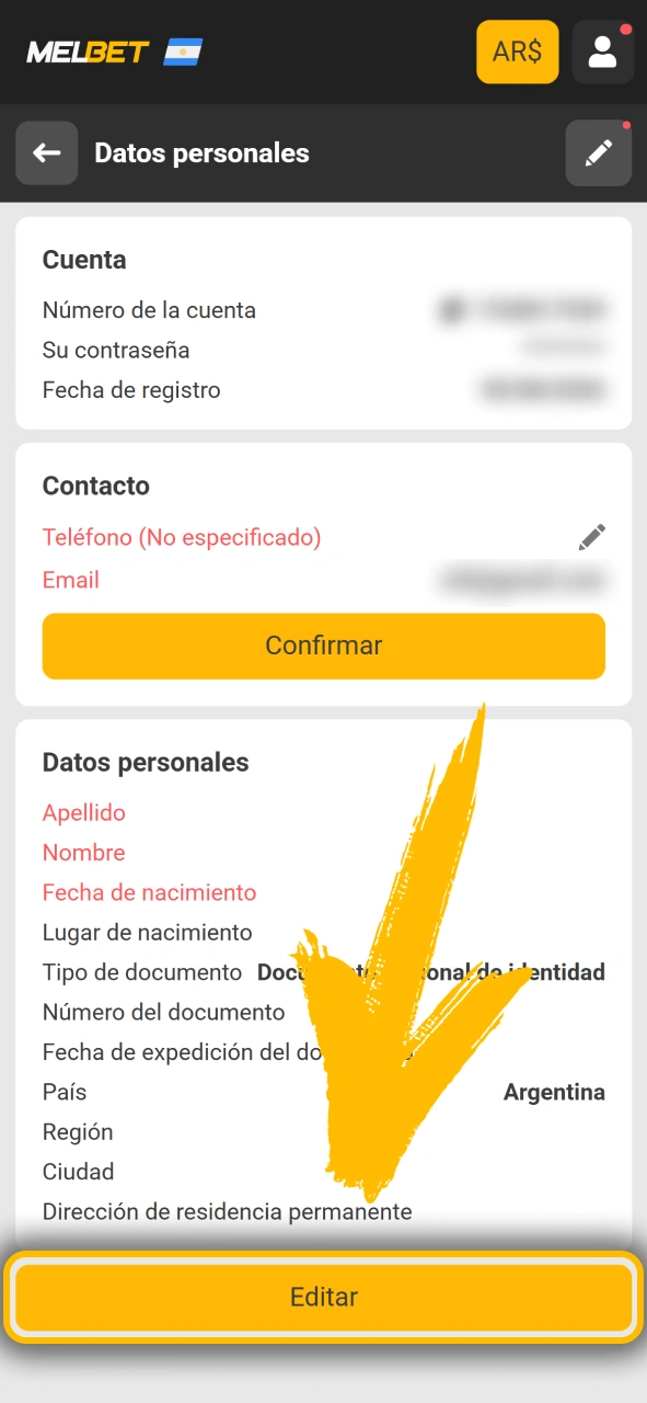 Adjunta tu documento de identidad para validar Melbet oficial Argentina.