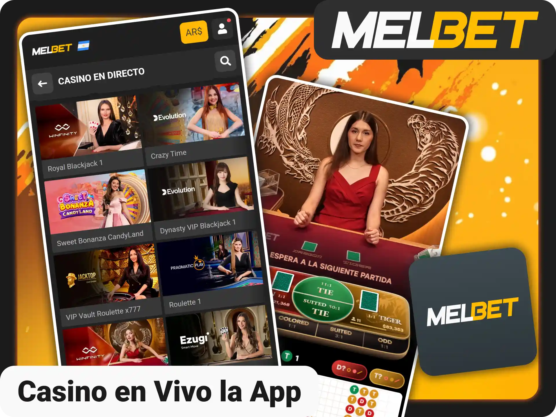 Juega al casino en vivo mediante la app Melbet oficial.