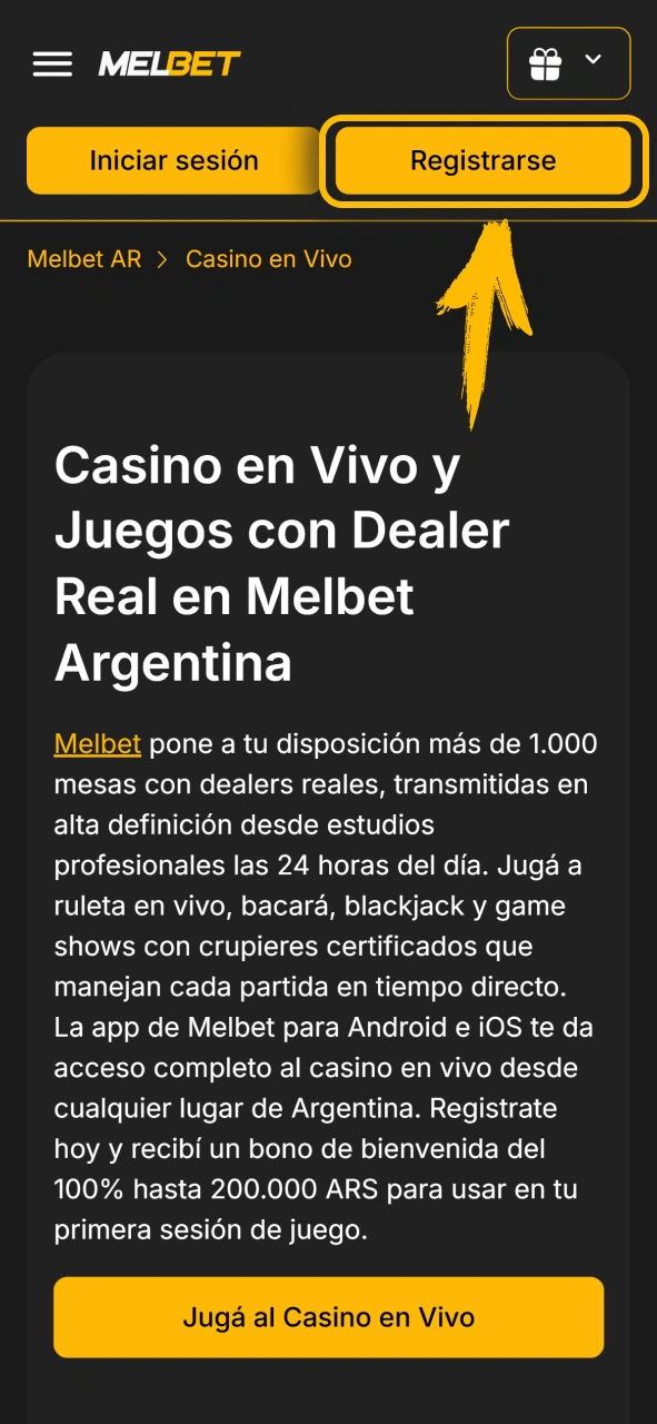 Crea tu cuenta de usuario fácilmente en Melbet oficial Argentina.
