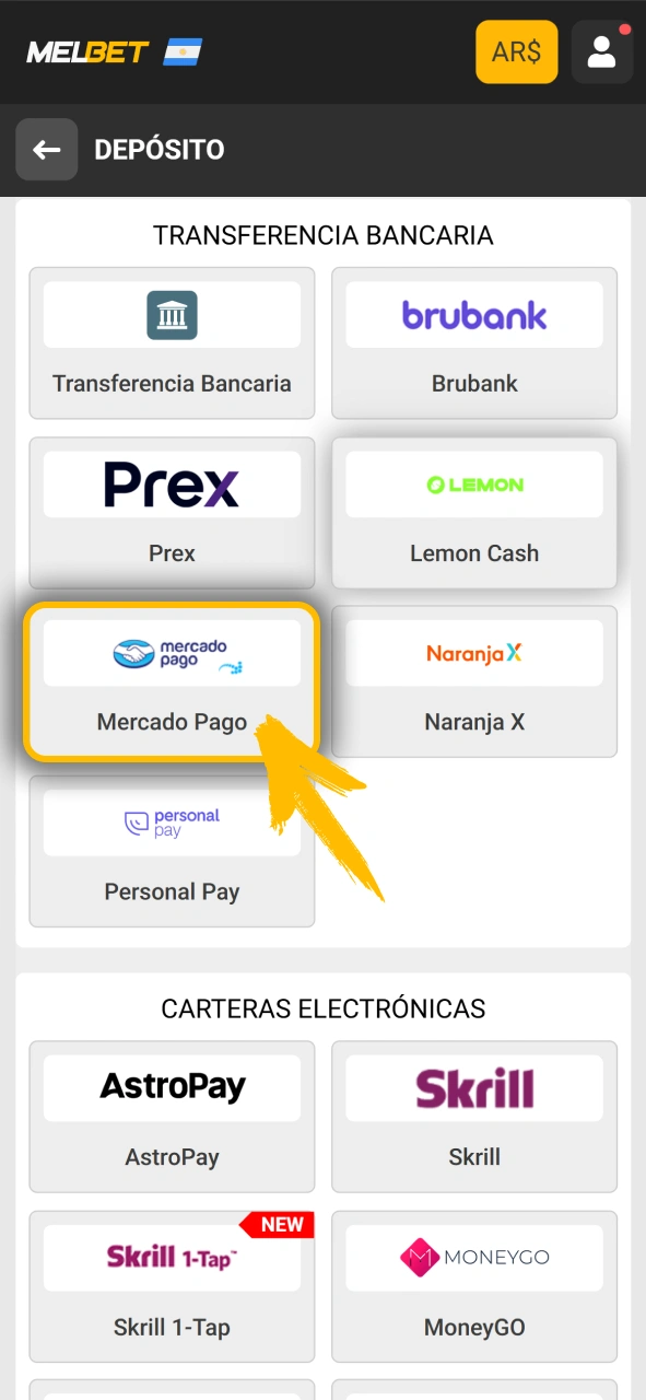 Deposita fondos para jugar en vivo con Melbet oficial Argentina.