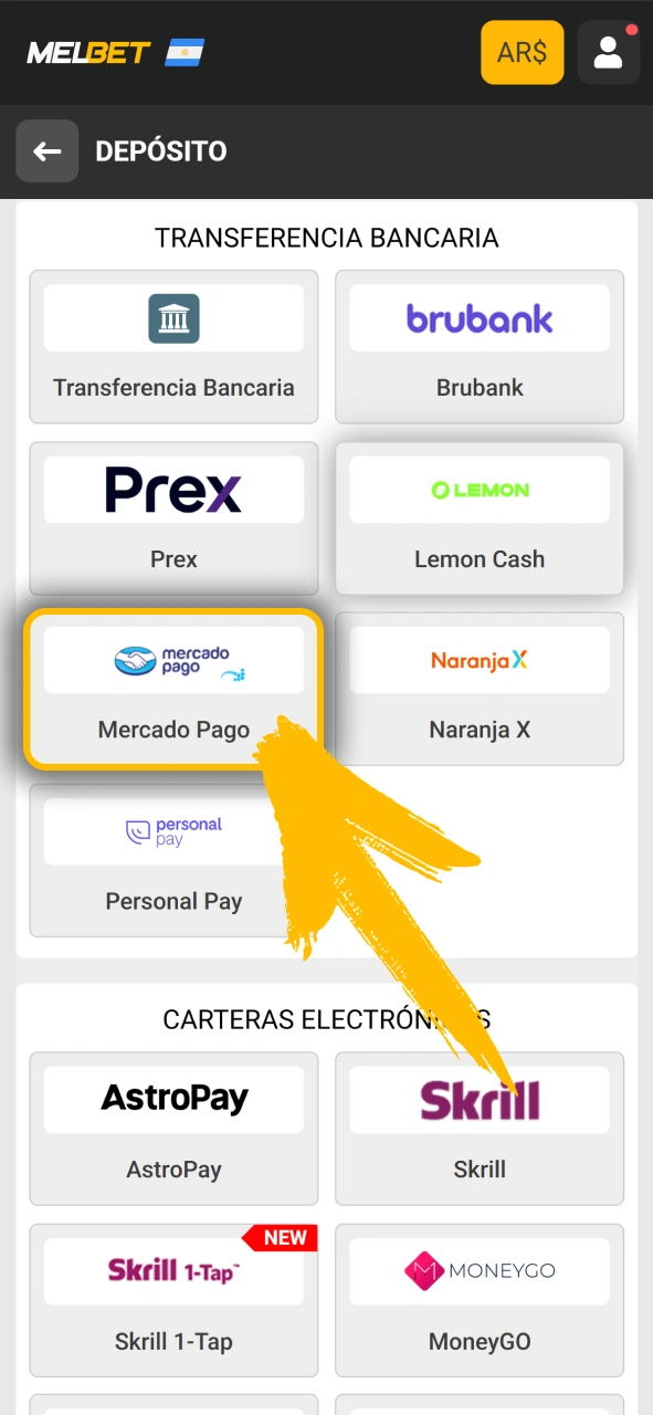 Deposita fondos para jugar en vivo con Melbet oficial Argentina.