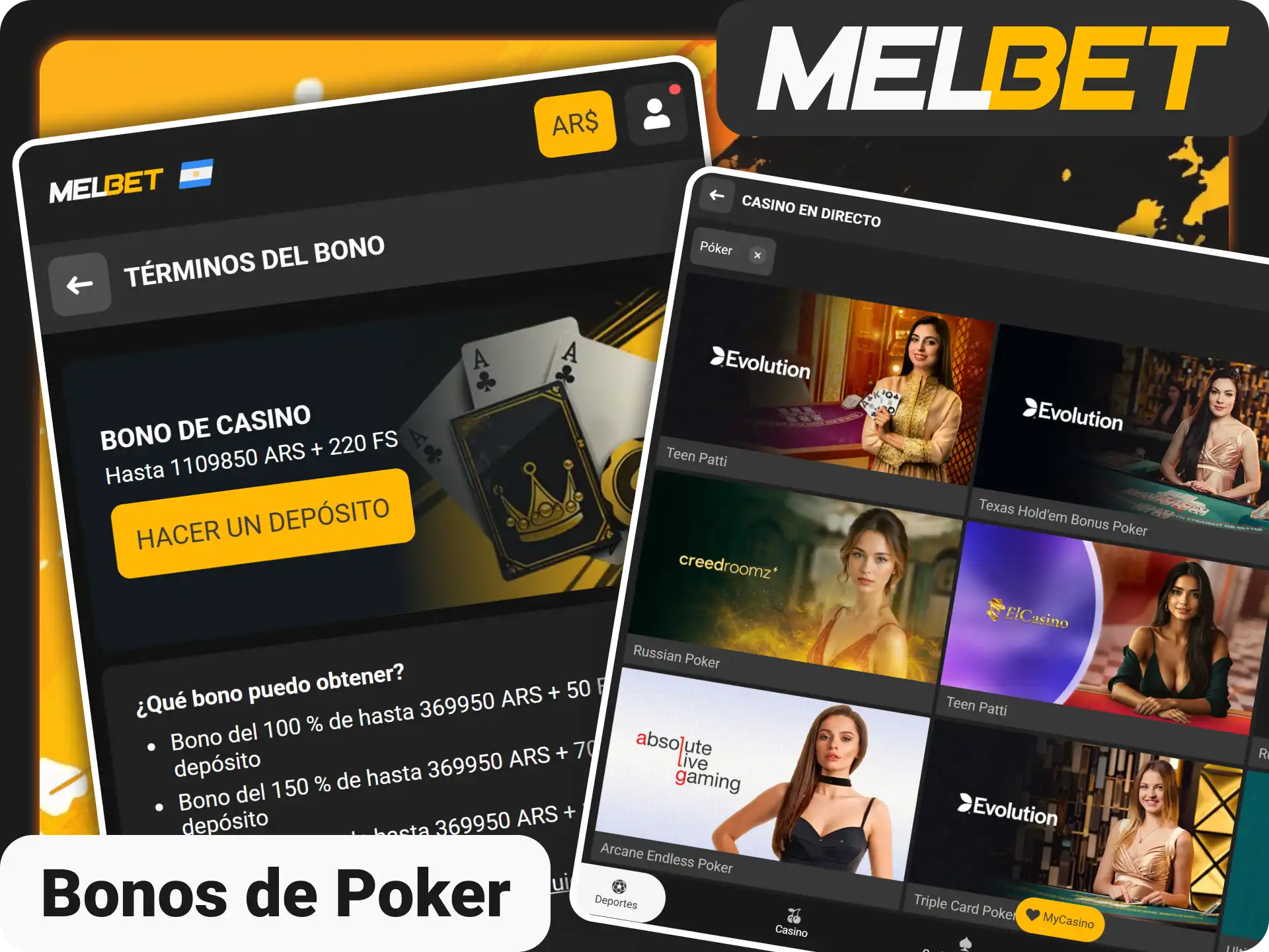 Reclama bonos exclusivos para póker dentro de Melbet oficial Argentina.