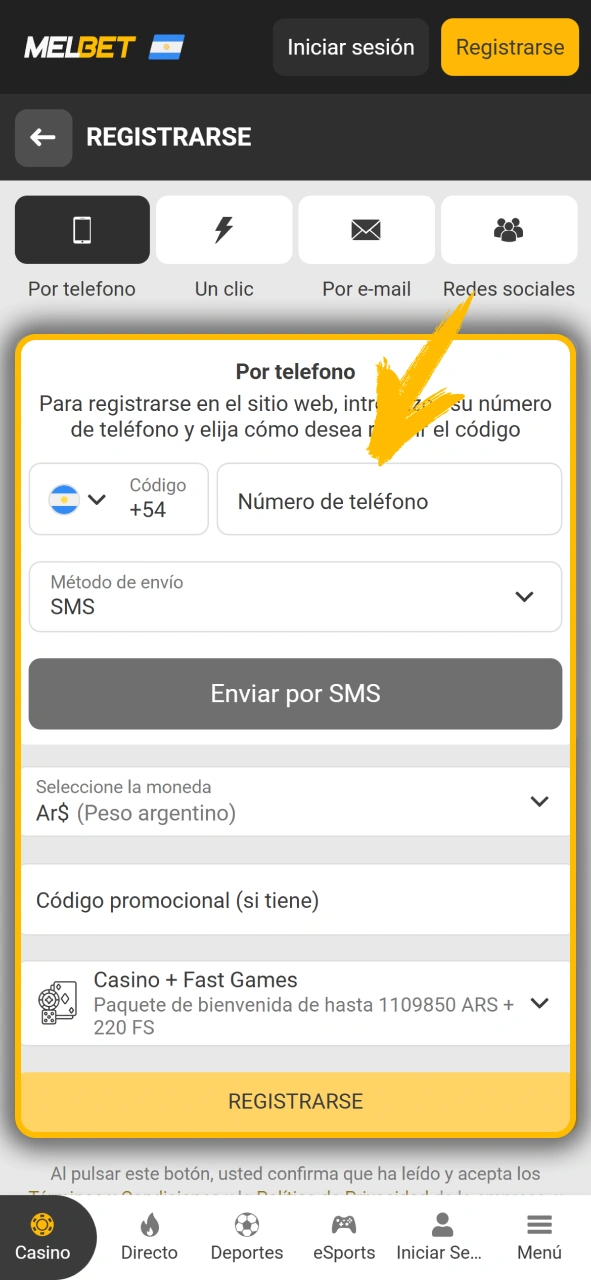 Crea tu cuenta de usuario para jugar en Melbet oficial.