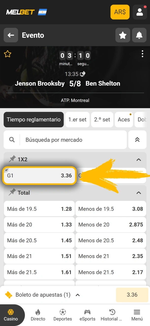 Selecciona las cuotas de tu interés en Melbet oficial Argentina.