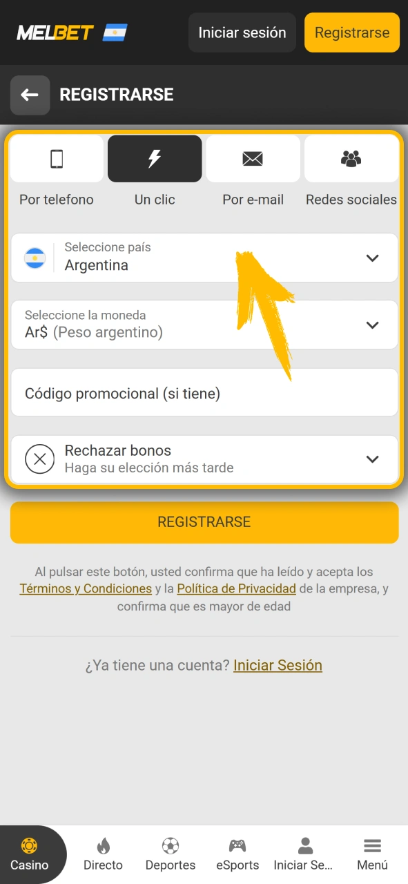 Crea tu cuenta de usuario fácilmente en Melbet oficial Argentina.