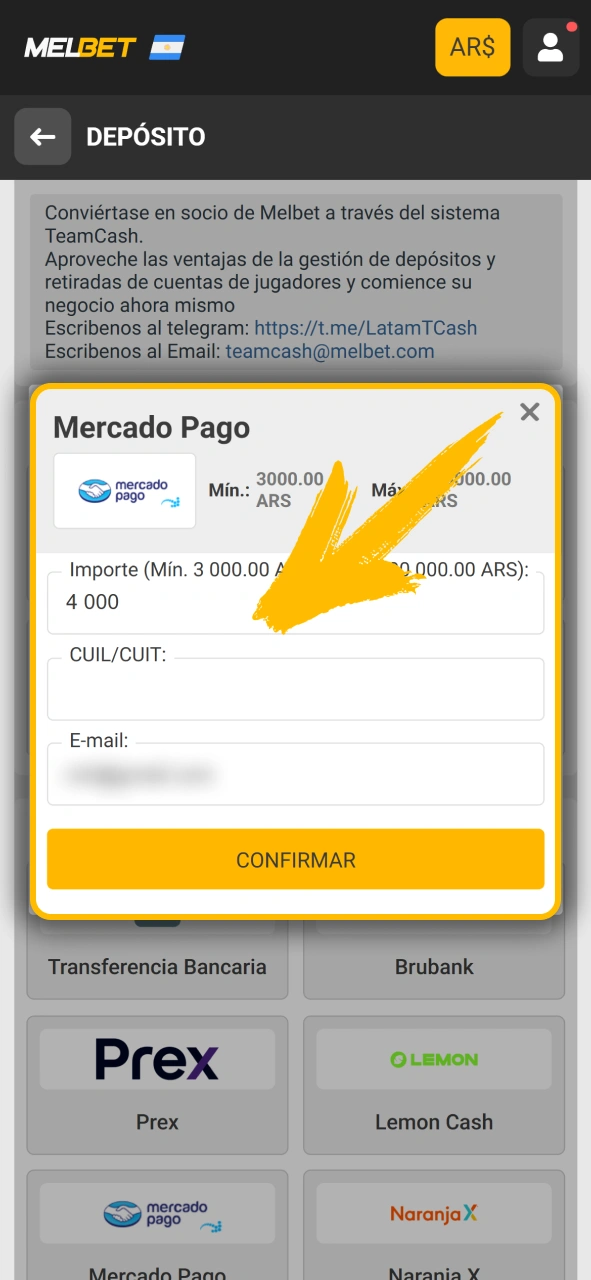 Haz tu primer depósito de dinero en Melbet oficial Argentina.