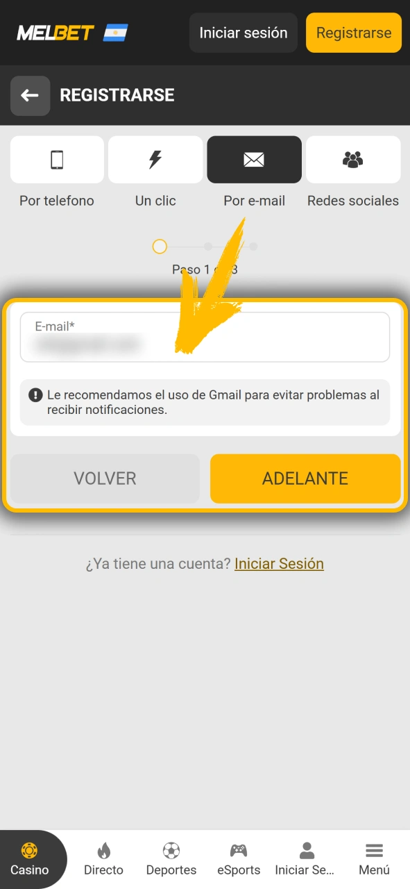 Completa tus datos personales de usuario dentro de Melbet oficial.