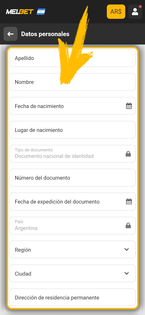 Rellena la información obligatoria de tu perfil Melbet oficial Argentina.