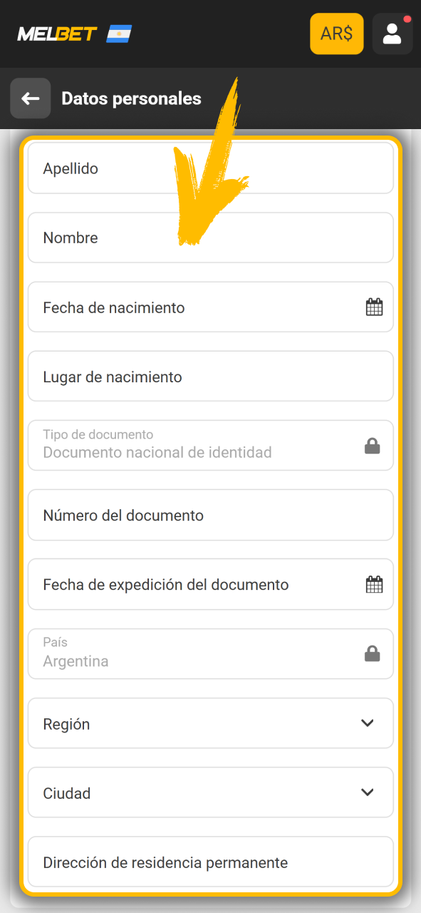 Rellena la información obligatoria de tu perfil Melbet oficial Argentina.