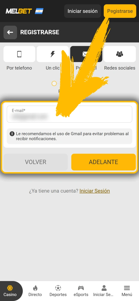 Completa tus datos personales de usuario dentro de Melbet oficial.