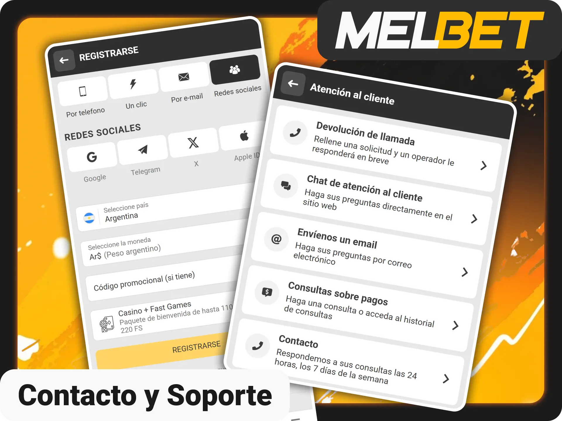 Contacta al soporte técnico para dudas sobre Melbet oficial Argentina.