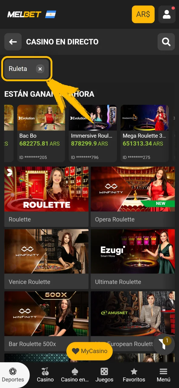 Encuentra todas las mesas de ruleta en Melbet oficial Argentina.