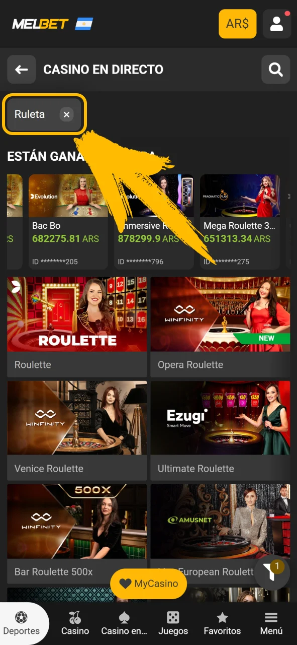 Encuentra todas las mesas de ruleta en Melbet oficial Argentina.