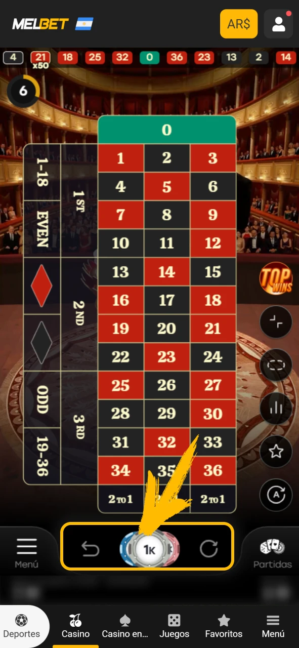 Realiza tus apuestas en la ruleta de Melbet oficial Argentina.