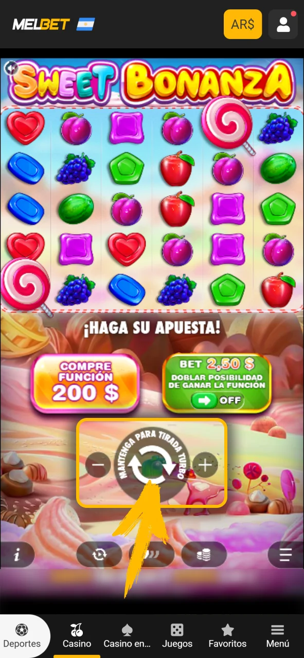 Ajusta el valor del giro para apostar en Melbet oficial.
