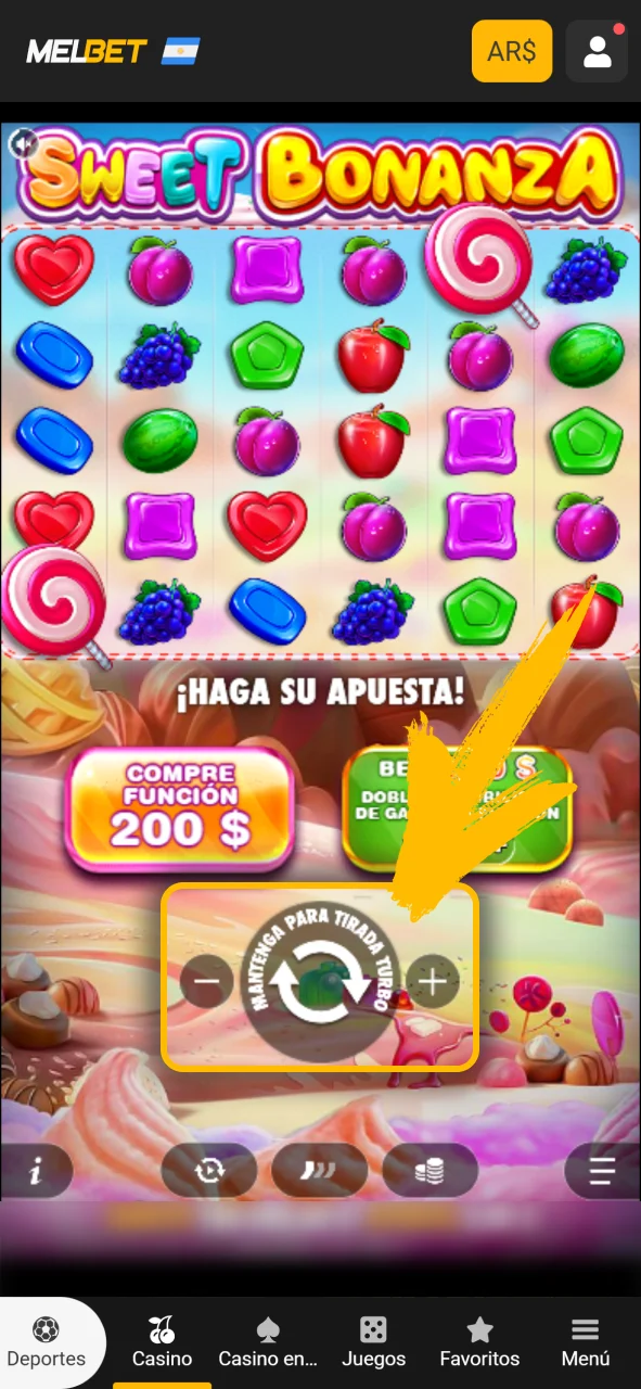 Ajusta el valor del giro para apostar en Melbet oficial.