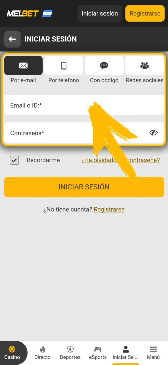 Accede a tu cuenta personal para jugar en Melbet oficial.