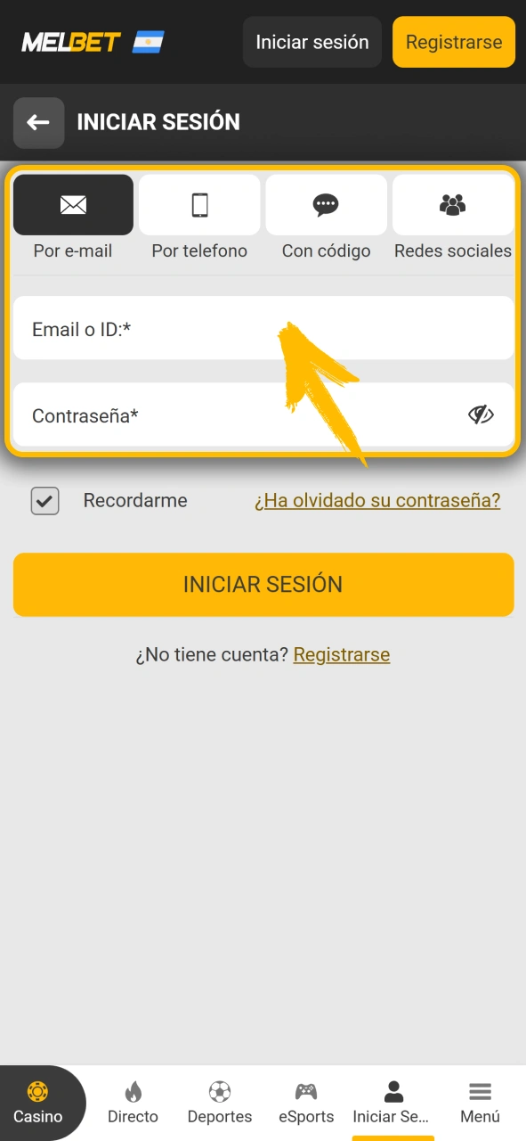 Accede a tu cuenta personal para jugar en Melbet oficial.