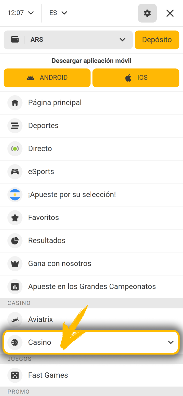 Entra a la sección principal del casino en Melbet oficial.